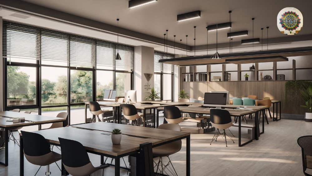 Flexible office space in Nehru Place with modern workstations, natural lighting, and comfortable seating